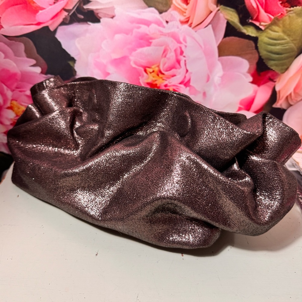 Anthropologie Black Gathered Faux Leather Wristlet